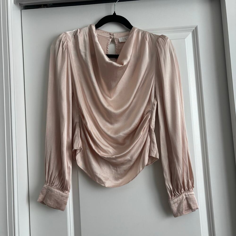 ASTR the Label Lilith Satin Cowl Neck Long Sleeve Blouse Top Pink Size XS EUC - Picture 2 of 11